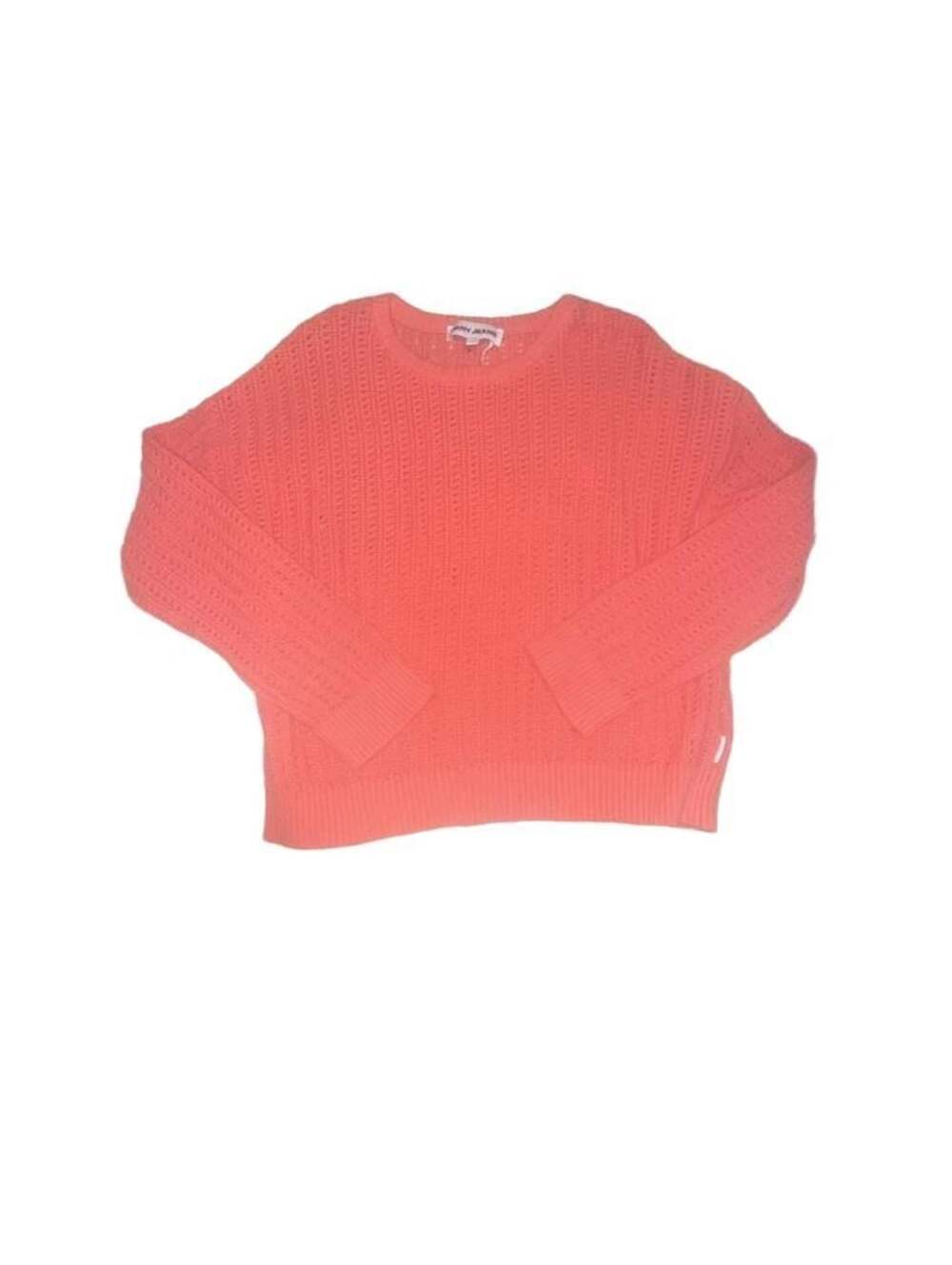 DKNY Jeans Coral Pink Open Knit Long Sleeve Crew Neck Sweater